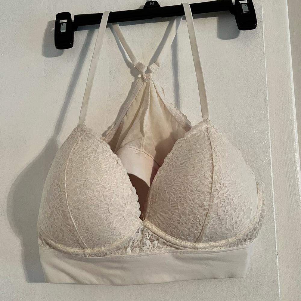 Pink VS cream colored racer back bra